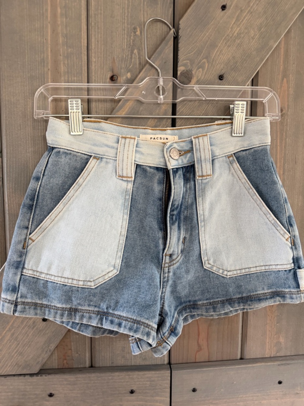 PacSun Two-Tone Denim High Waist Shorts Utility Pocket Festival Size 23